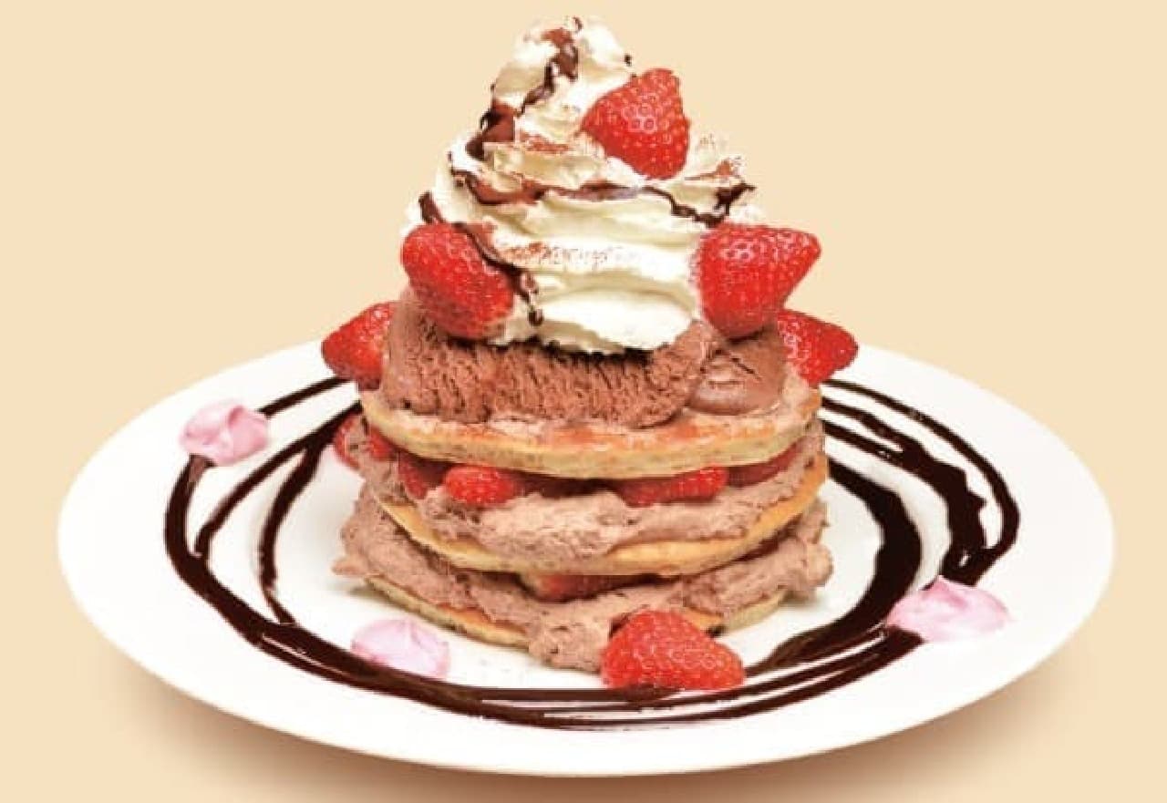 Volcano pancakes strawberry & chocolate