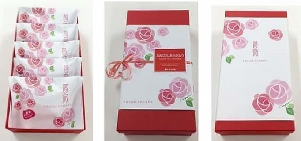 写真左：箱の内容、中央：母の日用の特別包装、右：通常包装