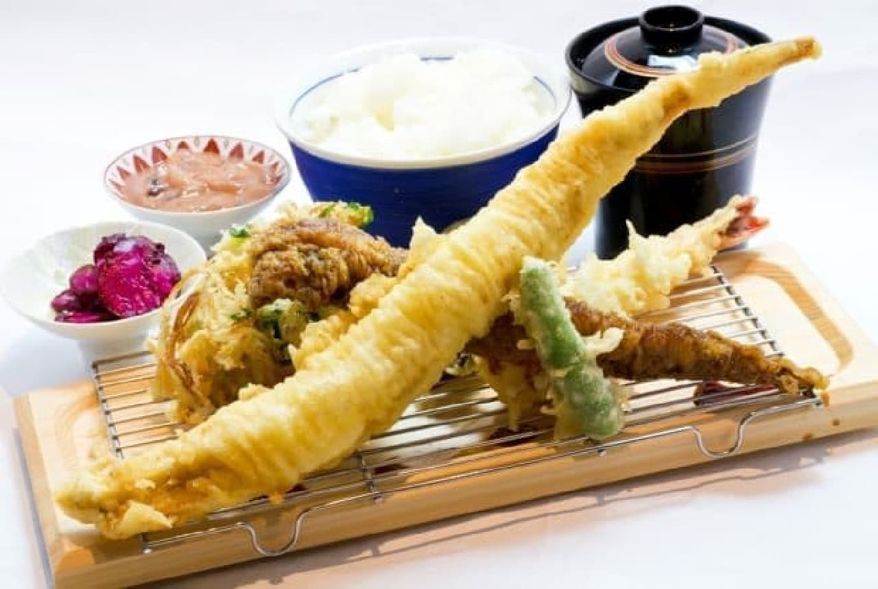 The photo shows the representative menu "Specialty Conger Eel Tempura Set Meal"