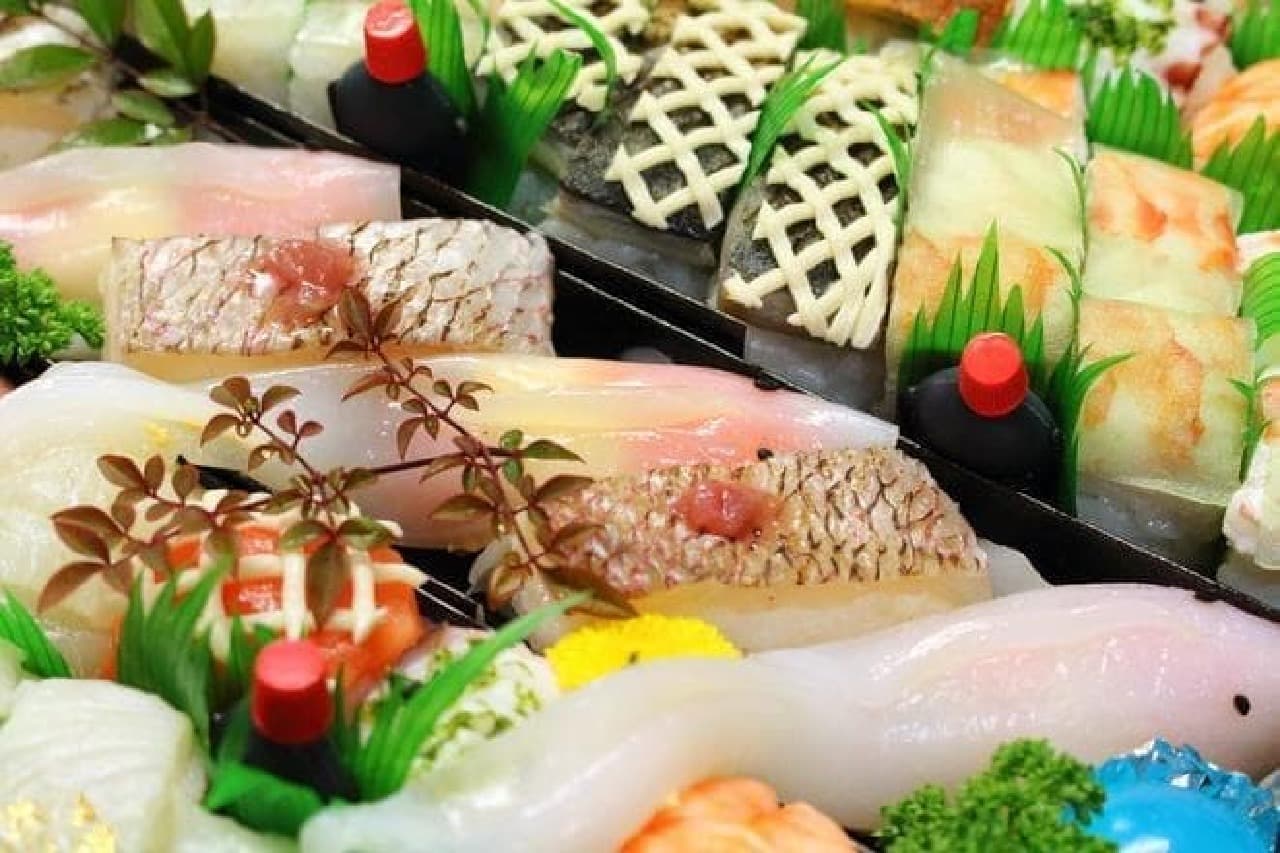Nishikigoi swimming in sushi