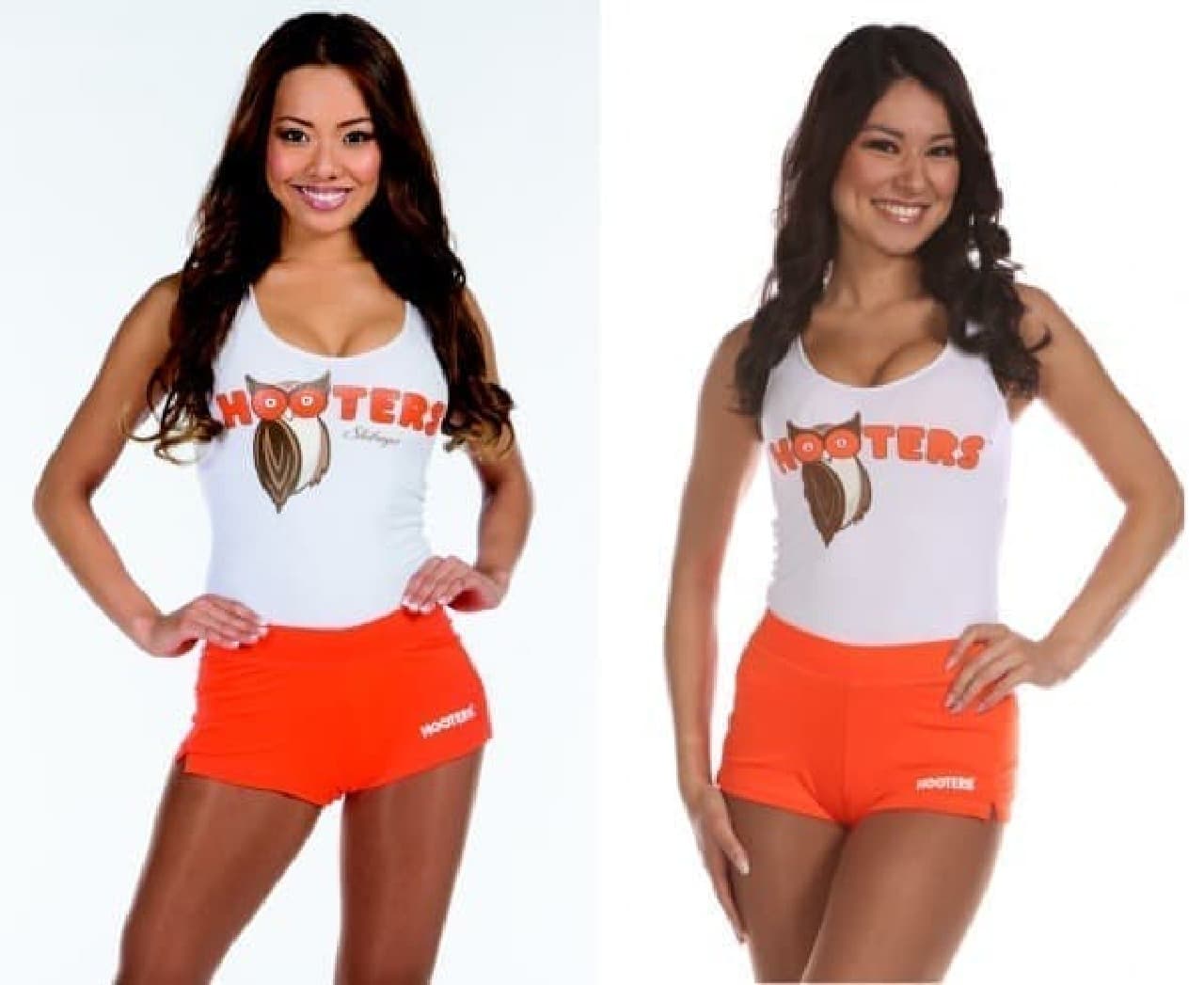 Hooters Girl who will liven up the first day of the opening Miss Hooters Japan 2015 (left) and 2014 (right)