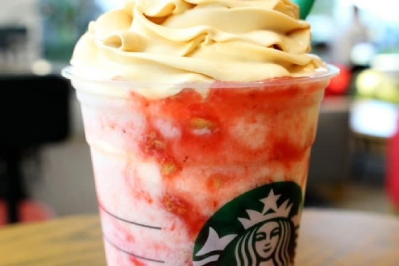 Starbucks "Baked Cheesecake Frappuccino" Topped with Strawberry Sauce