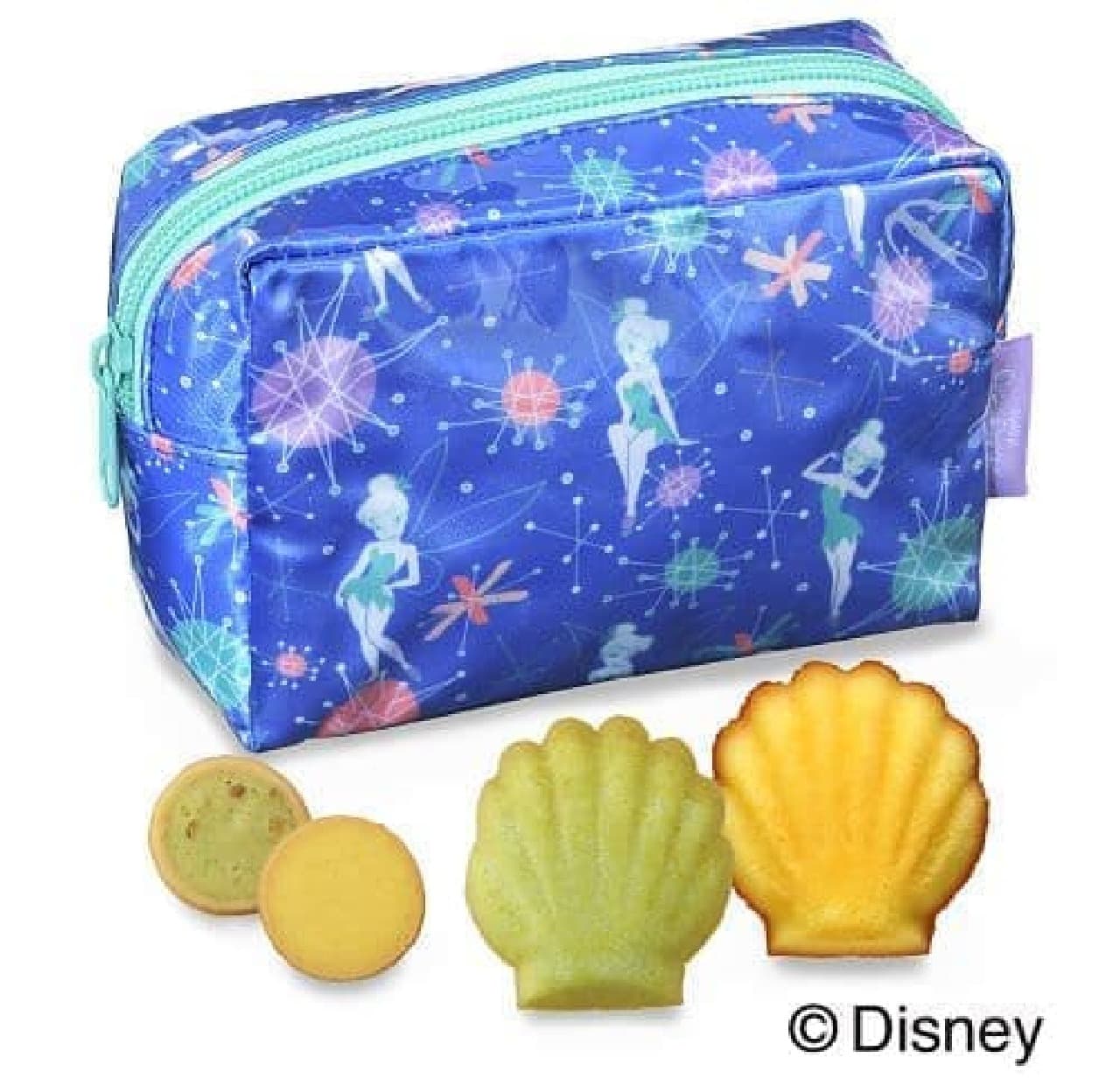"[Tinker Bell] Pouch (4 types, 8 pieces)" is a vinyl pouch containing madeleine and cookies.