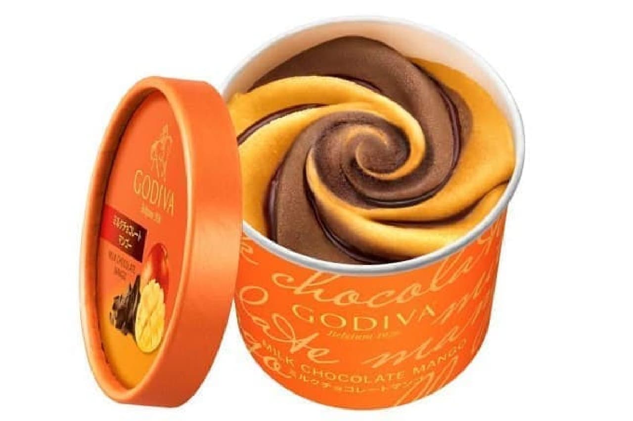 Godiva's cup ice cream "milk chocolate mango"