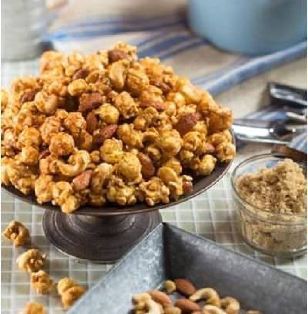 "Triple Nut Caramel Crisp" is a popcorn flavor that uses three types of nuts: almonds, cashew nuts, and walnuts.