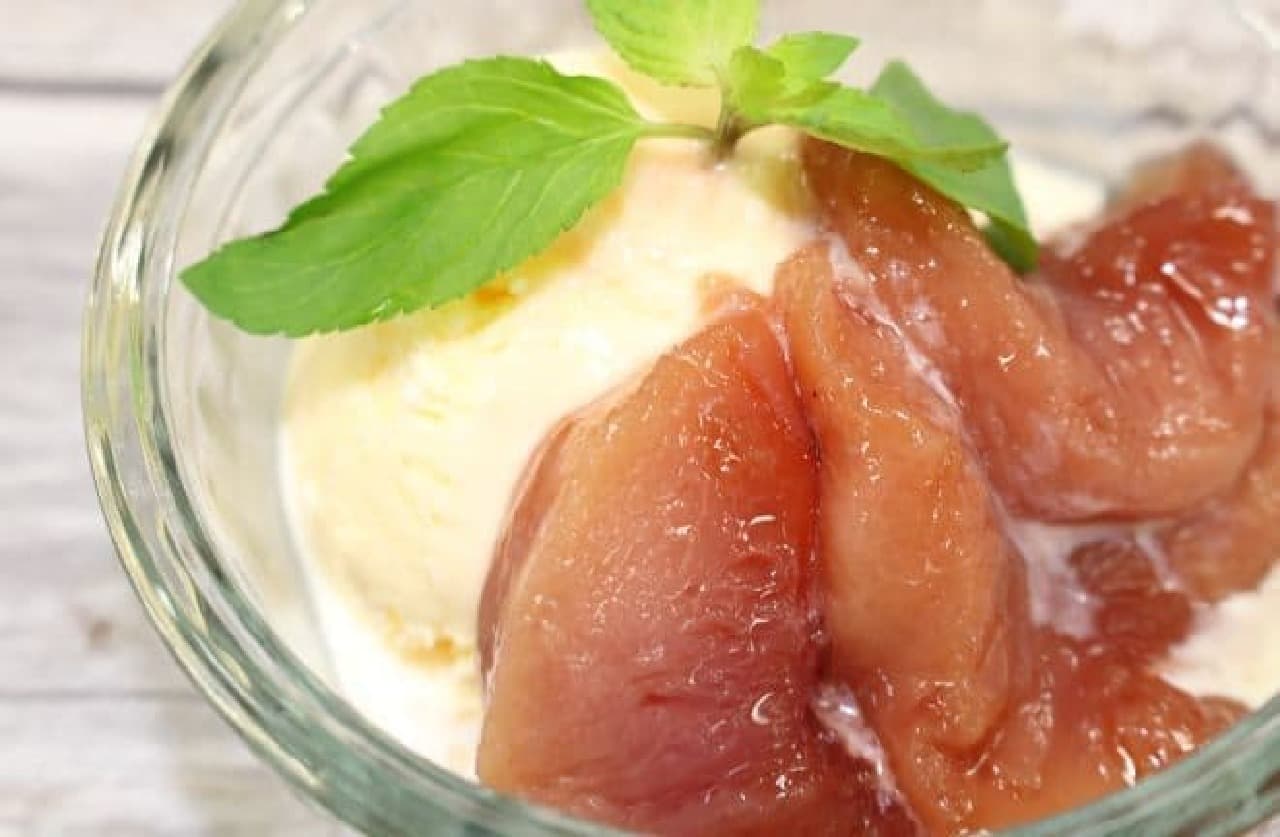 Peach compote" made with peaches and Mitsuya Cider
