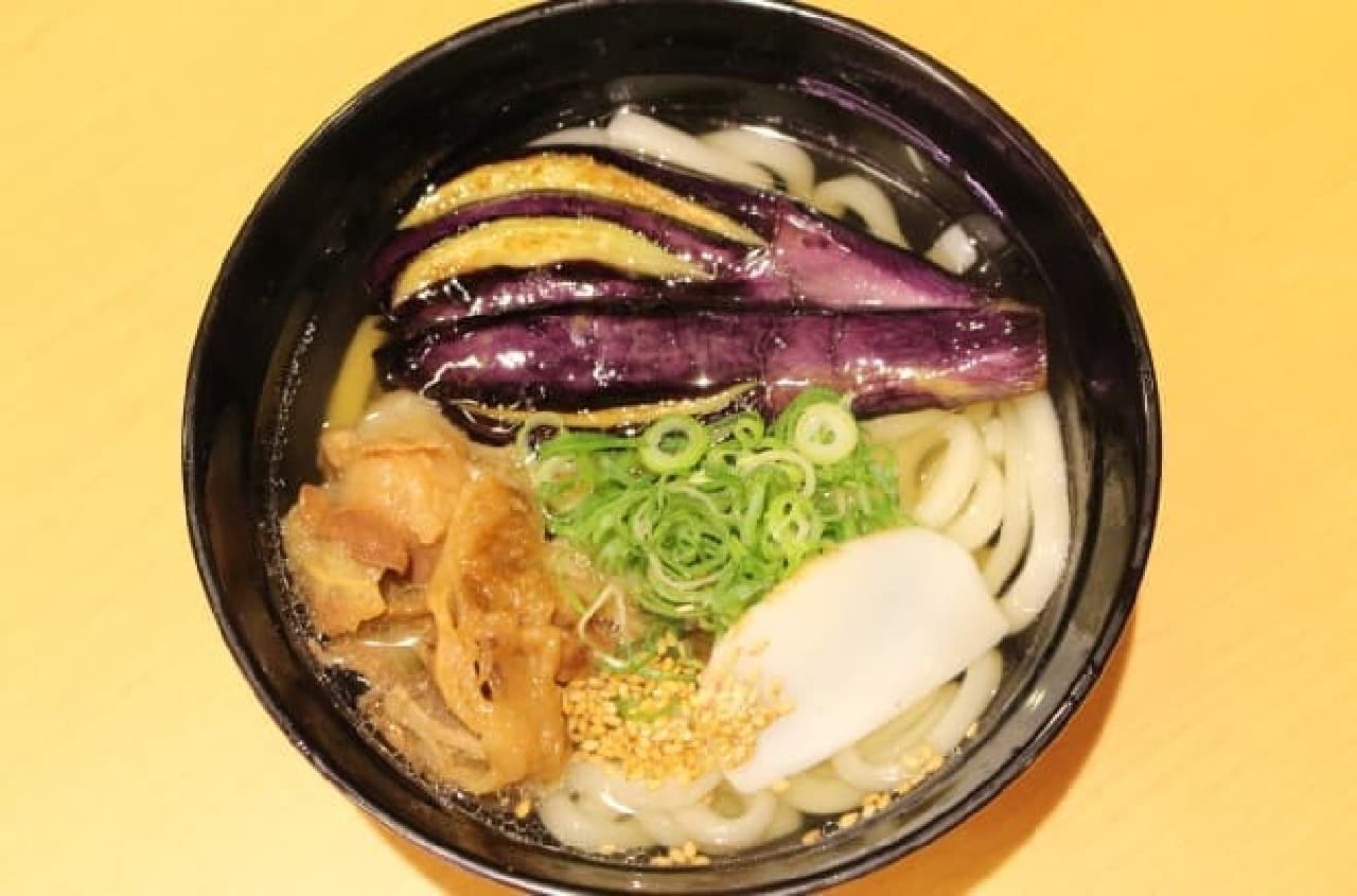 Sushiro "Meat and fried eggplant udon"