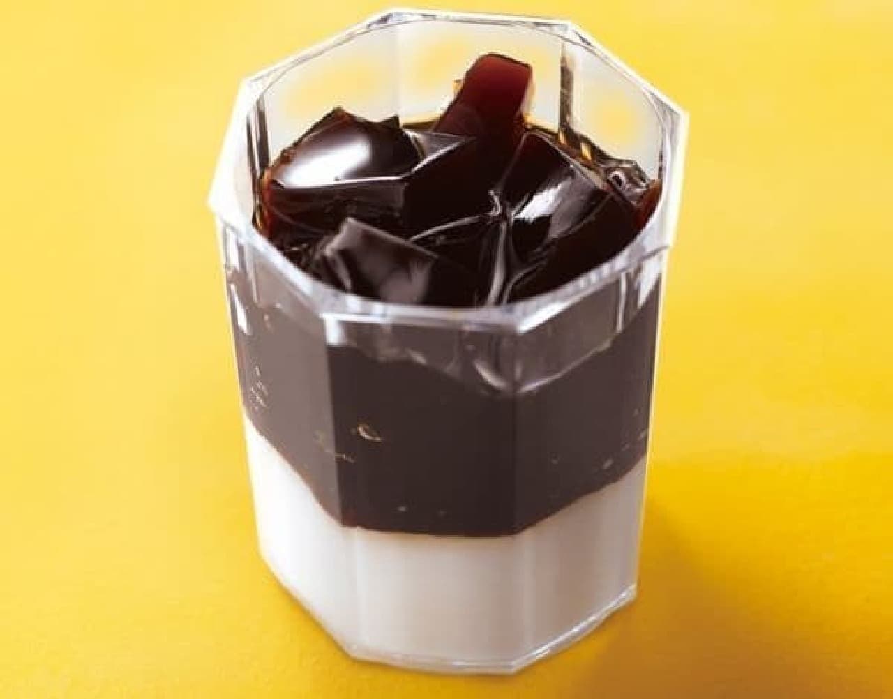 Homemade coffee jelly & blancmange is a dish of espresso coffee jelly topped on blancmange
