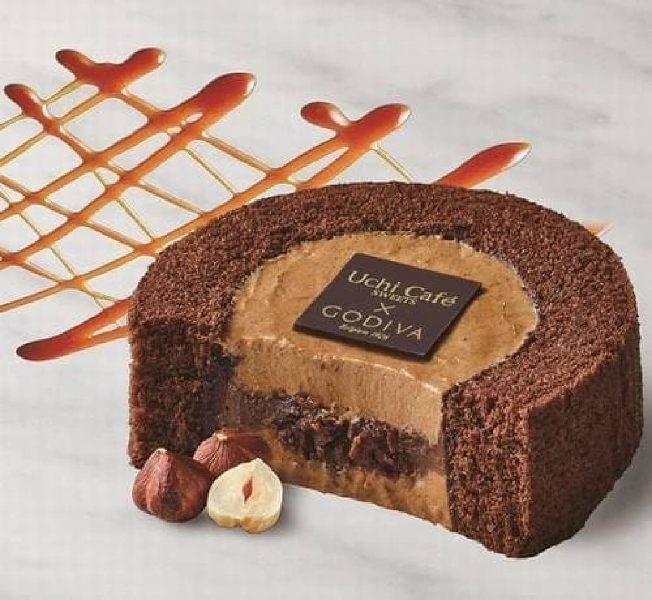 Lawson "Uchi Cafe SWEETS x GODIVA Caramel Chocolat Roll Cake"
