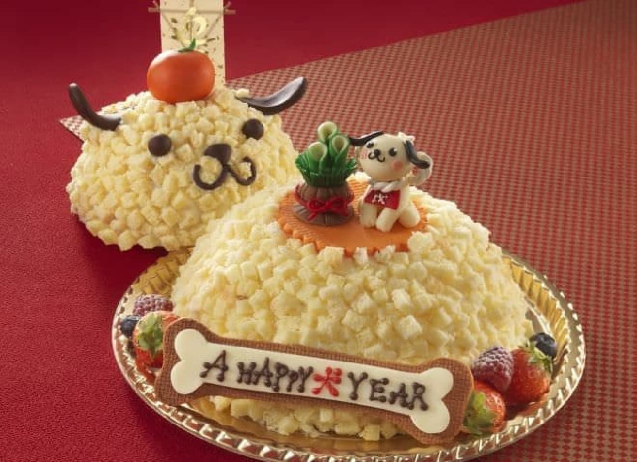 「A HAPPY 犬 YEAR」は、戌年にちなんだ愛らしい犬のケーキ