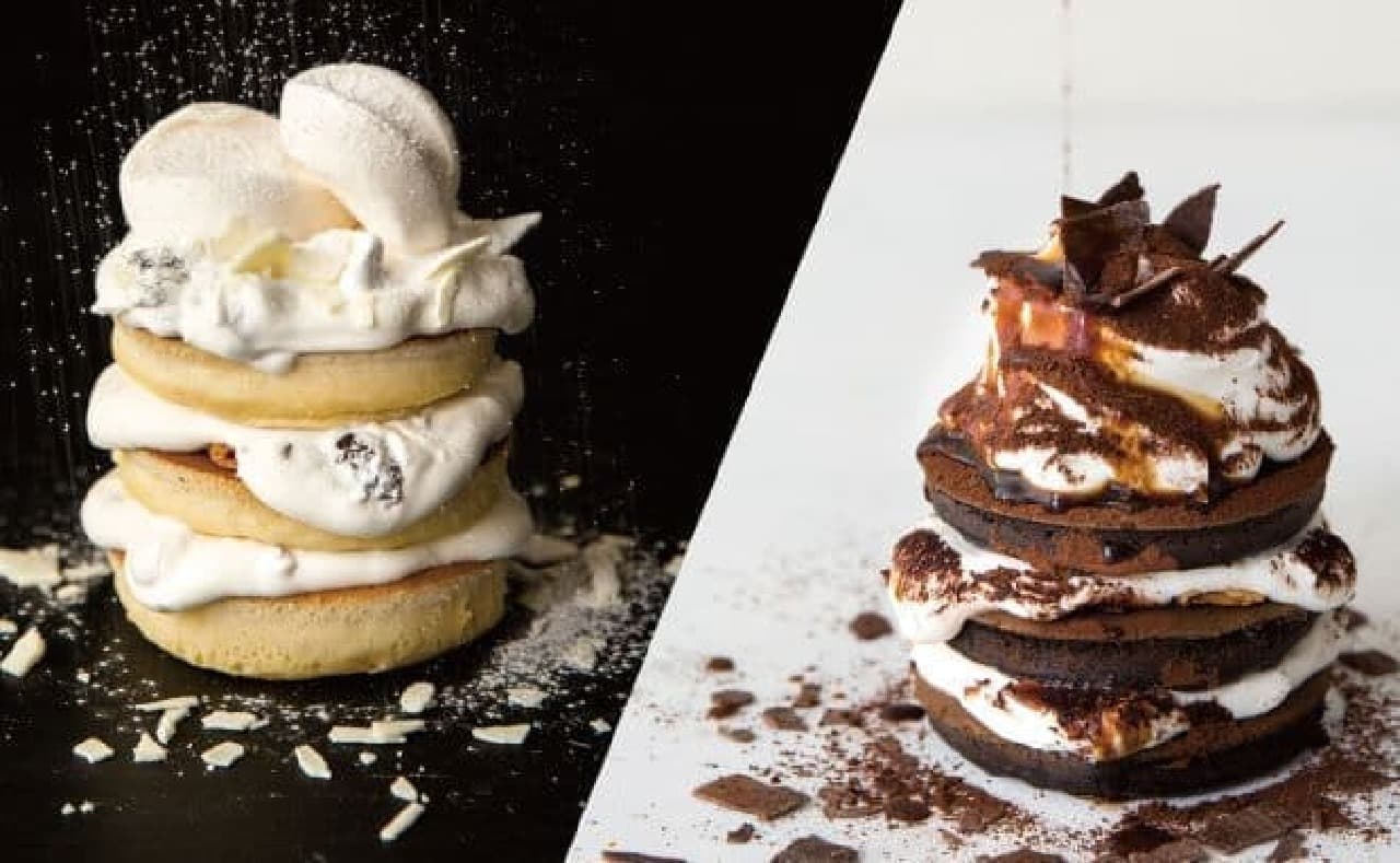 “Black&White”をテーマにモノトーンカラーに仕上げられた大人な味わいの2種のパンケーキ