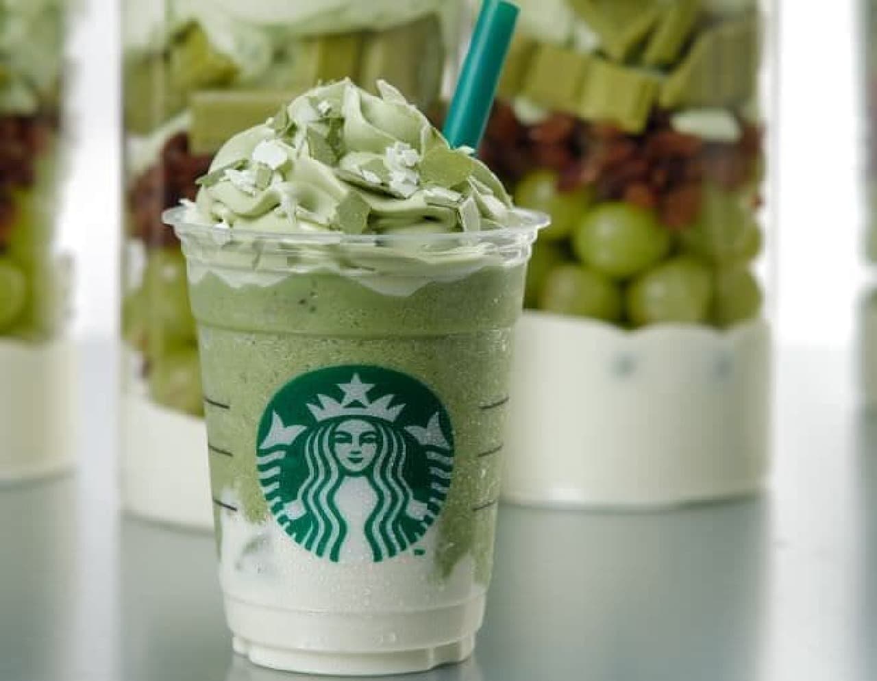 "Matcha Fruity Blenz Tea Latte" is a hot beverage that combines matcha and Starbucks milk with various ingredients.