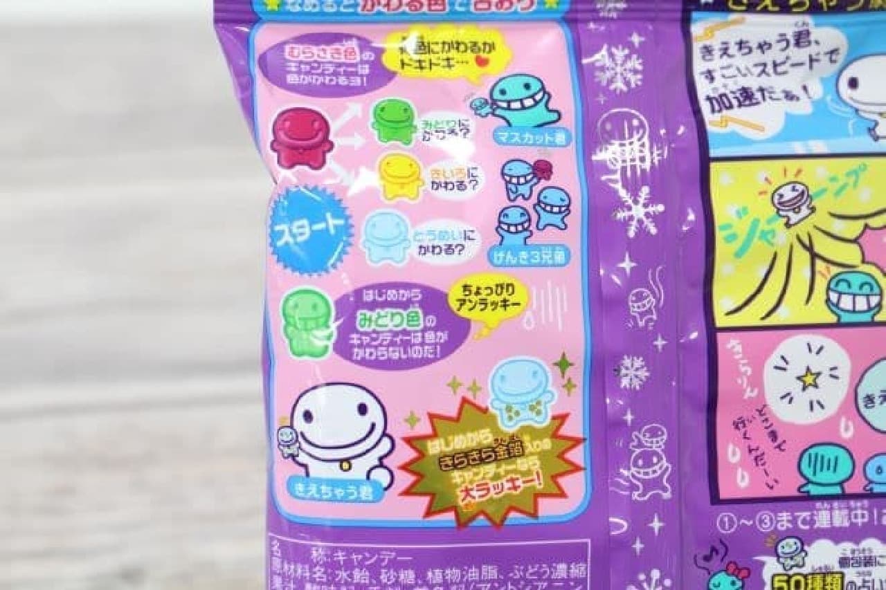 The "Kisekakeru! Candy" is a grape-flavored candy that changes color when licked.