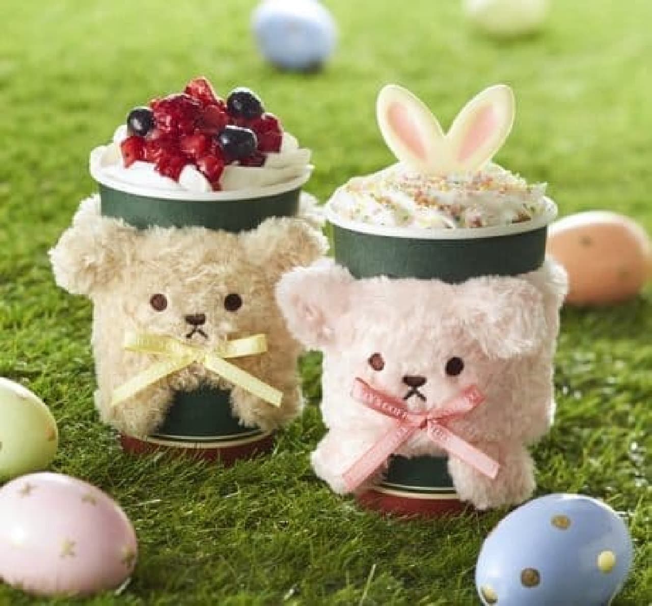 "Pop'n Easter Latte" and "& TEA Berry Berry Royal Milk Tea" with Tully's Coffee Bear Full Sleeve