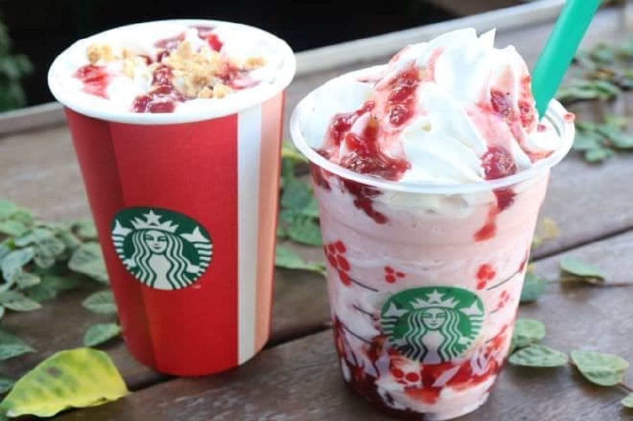 Starbucks "Christmas Strawberry Cake Frappuccino" and "Christmas Strawberry Cake Milk"