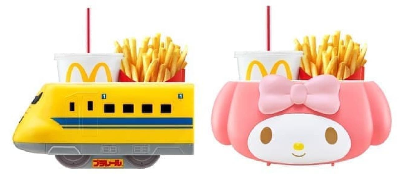 McDonald's "Plarail Drink & Potato Holder" and "My Melody Drink & Potato Holder"