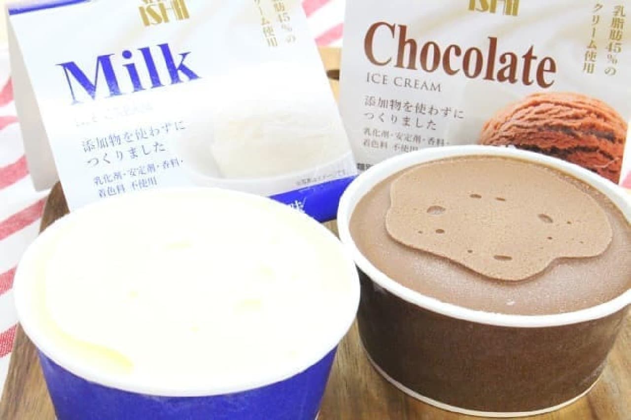 "Seijo Ishii Ice Cream Milk" and "Seijo Ishii Ice Cream Chocolate"