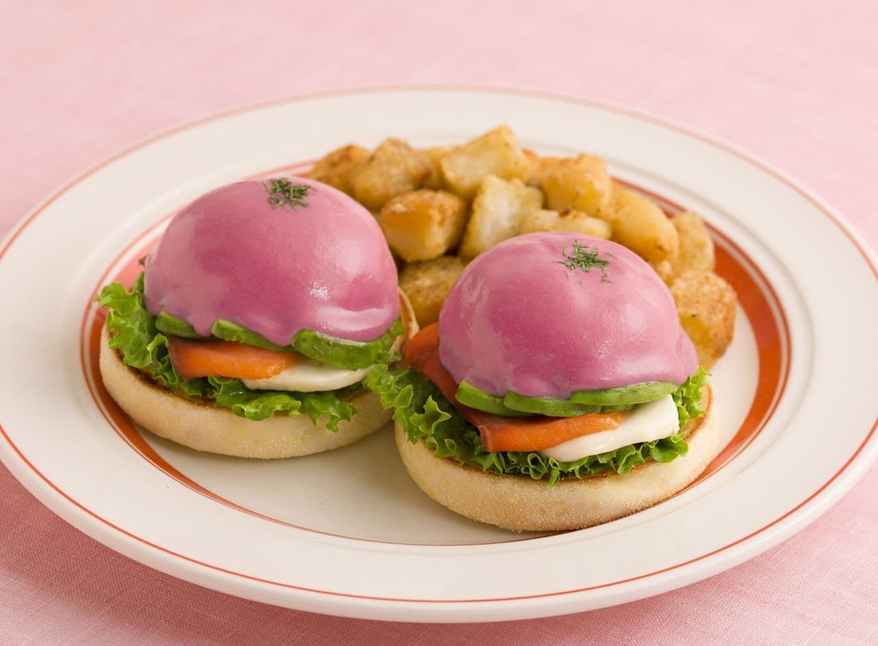 Eggs'n Things "Pink Benedict with Beet Sauce"