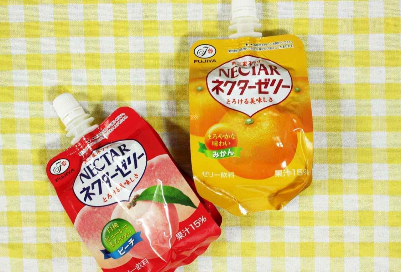 Daiso "Nectar Jelly Peach" and "Daiso Nectar Mikan