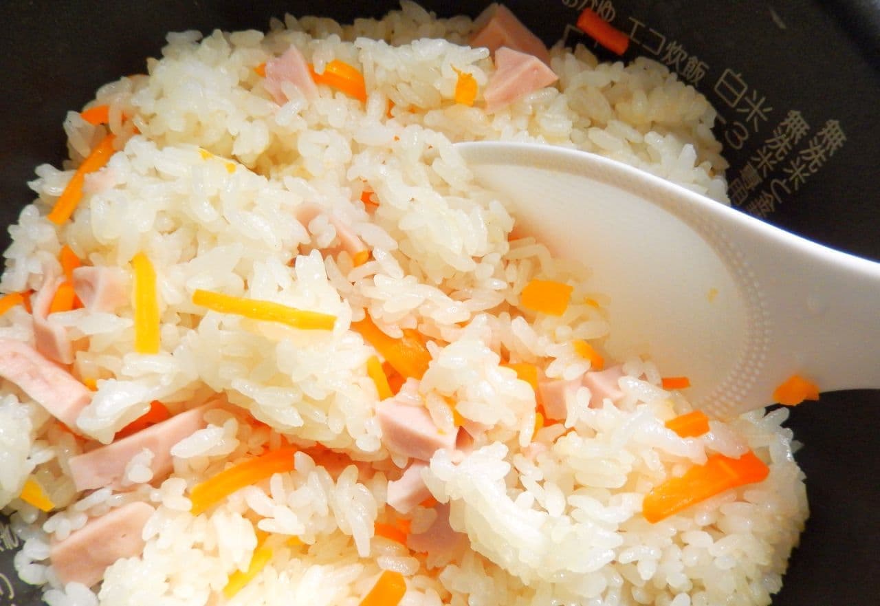 Rice cooked with fish sausage