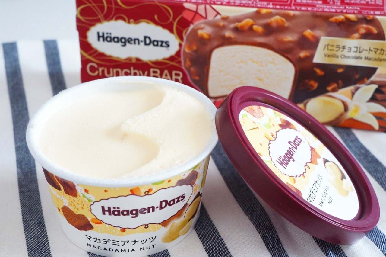 "Haagen-Dazs Mini Cup Macadamia Nuts" and "Vanilla Chocolate Macadamia"