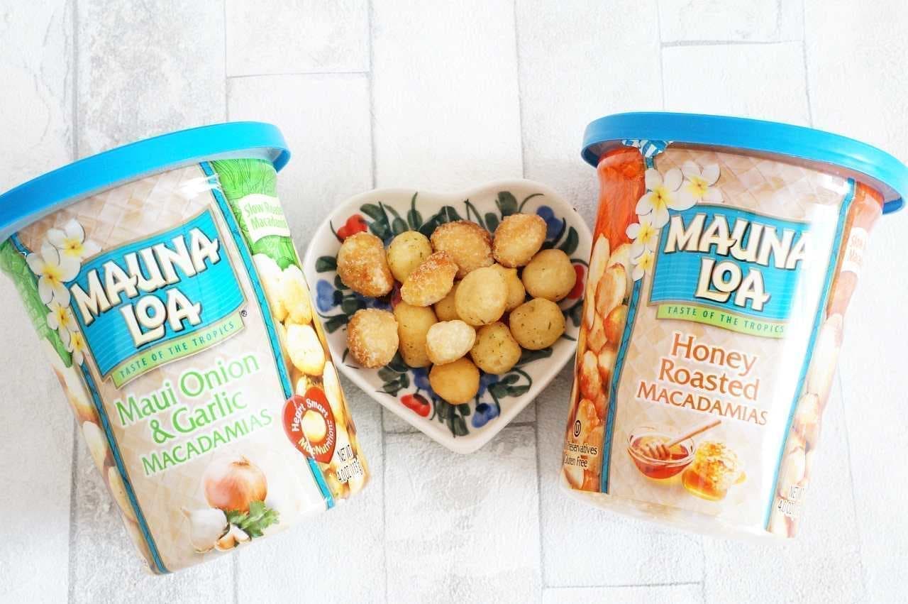 Mauna Loa "Maui Onion & Garlic Macademia Nuts" and "Hawaiian Honey Macademia Nuts"