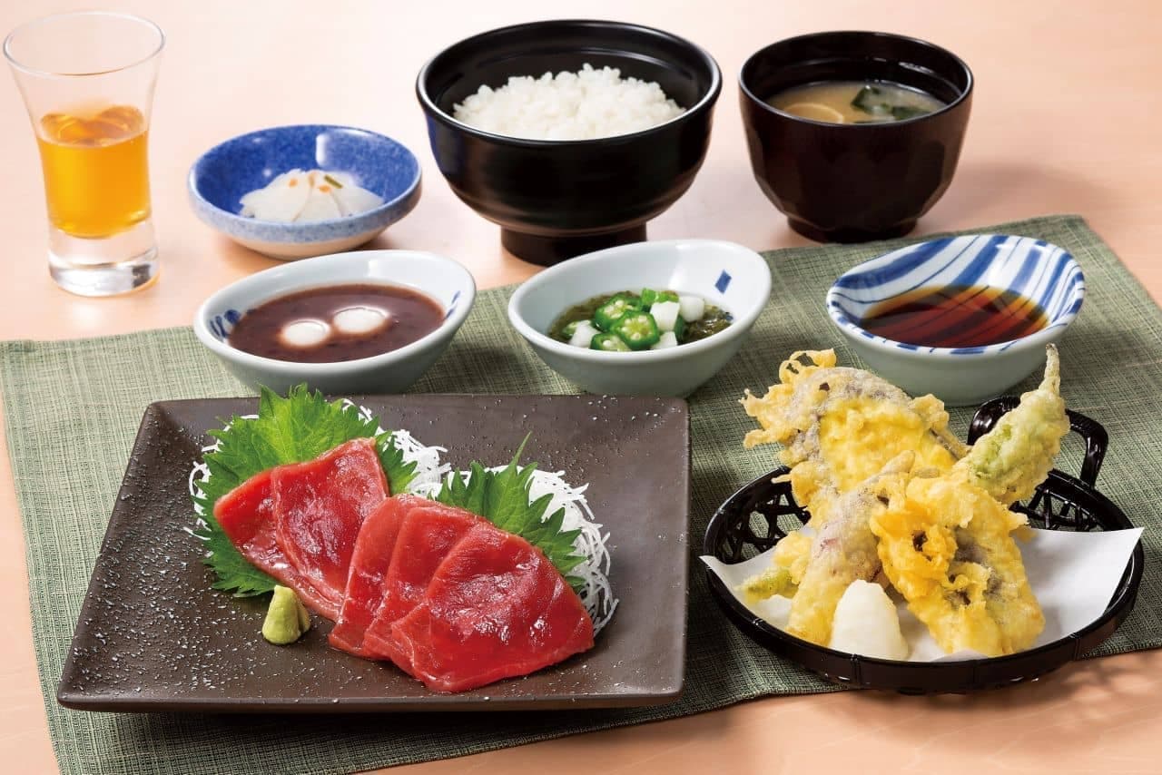 Yumean "Honmaguro and seasonal vegetables, conger tempura set"