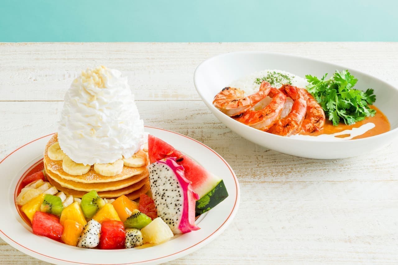 "Summer Fruit Pancakes" and "Coconut Shrimp Curry" for Eggs'n Things