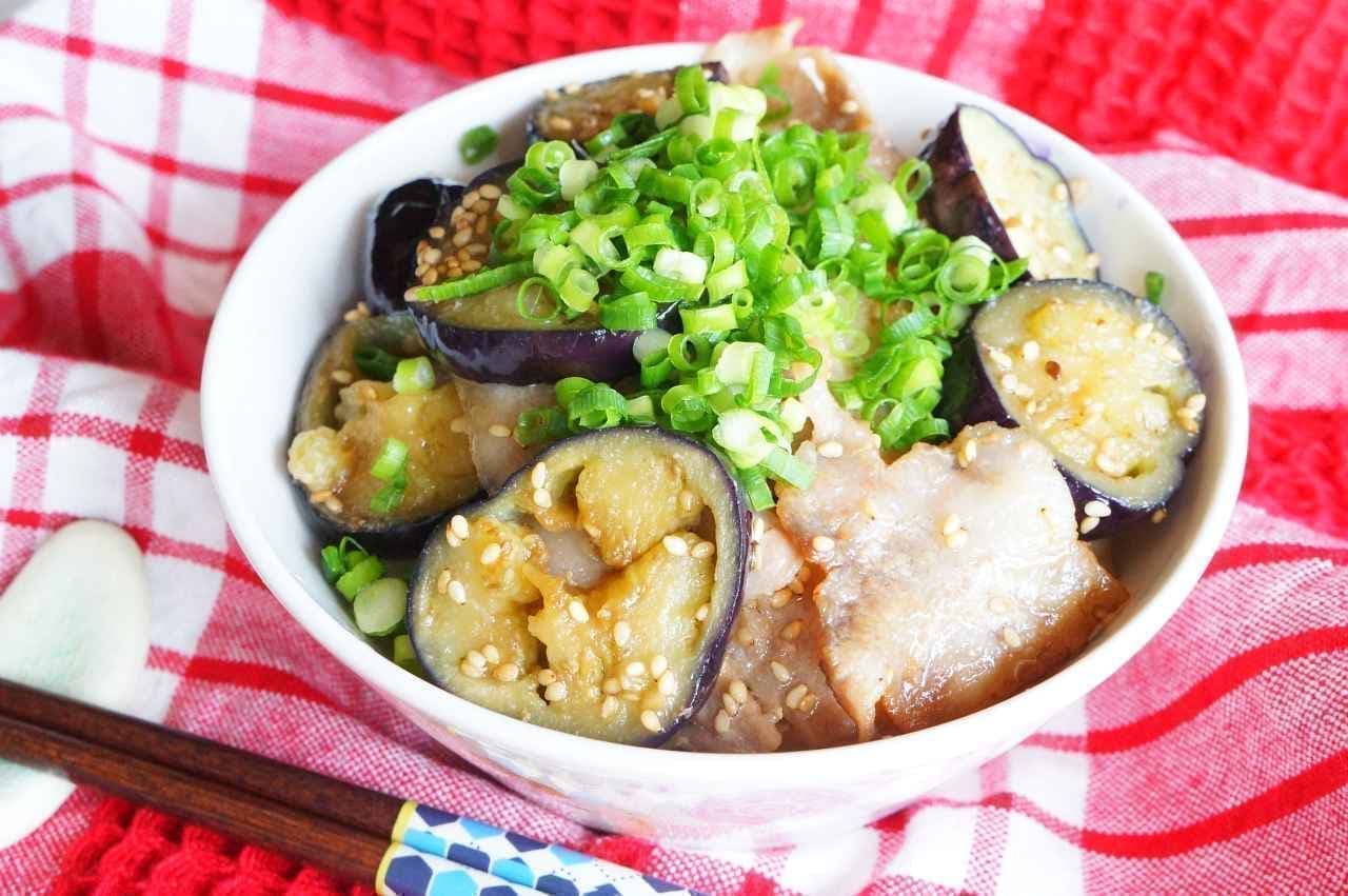 Simple recipe "eggplant and pork garlic butter bowl"