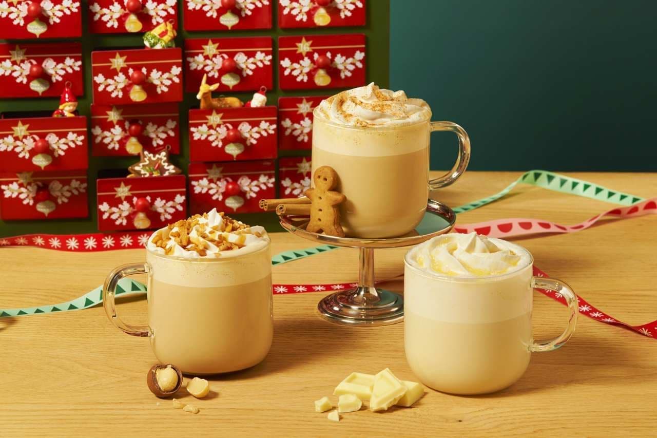 Starbucks "Gingerbread Latte" "Macadamia Toffee Latte" "Winter White Chocolate"