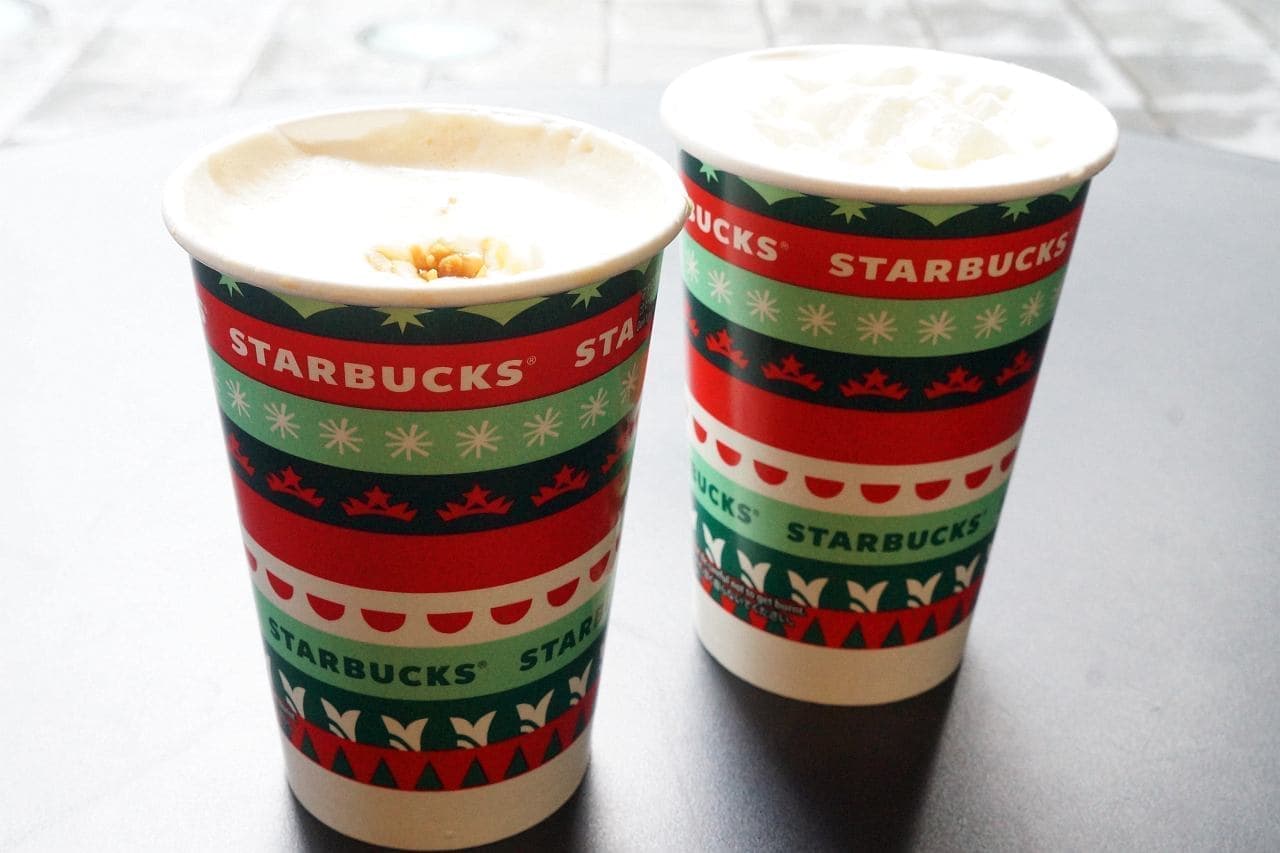 Starbucks "Macadamia Toffee Latte" and "Winter White Chocolate"