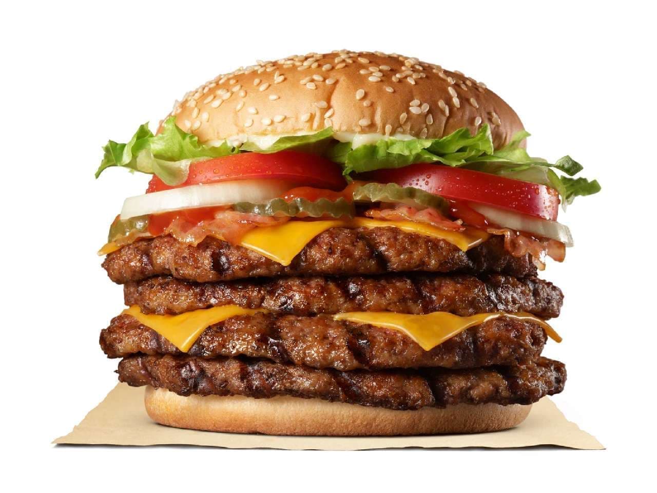"Extreme Super One Pound Beef Burger" with "4 pieces of meat without buns" for Burger King
