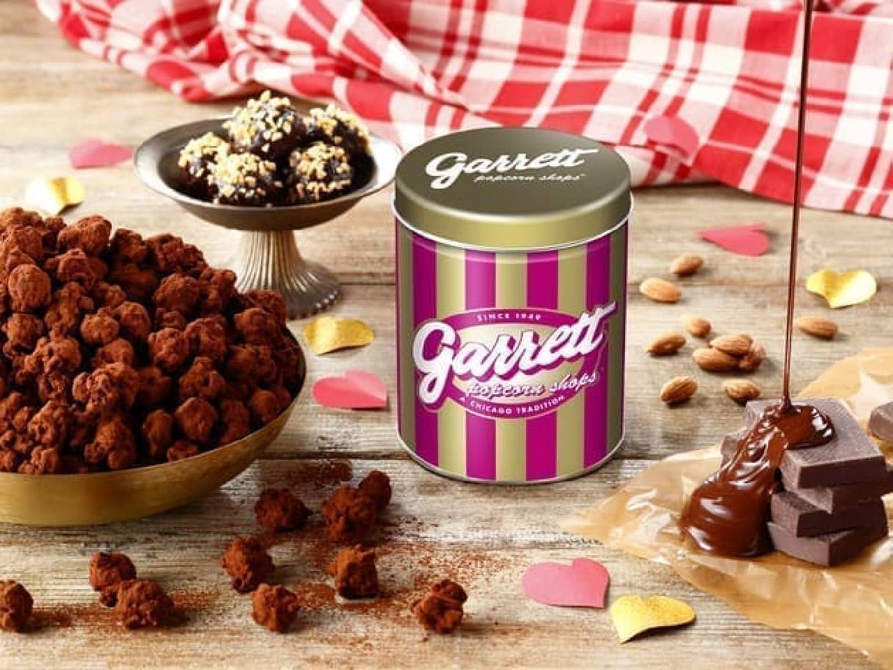 Garrett Popcorn Shops "Almond Chocolate Truffles" and "Candy Pink Cans"