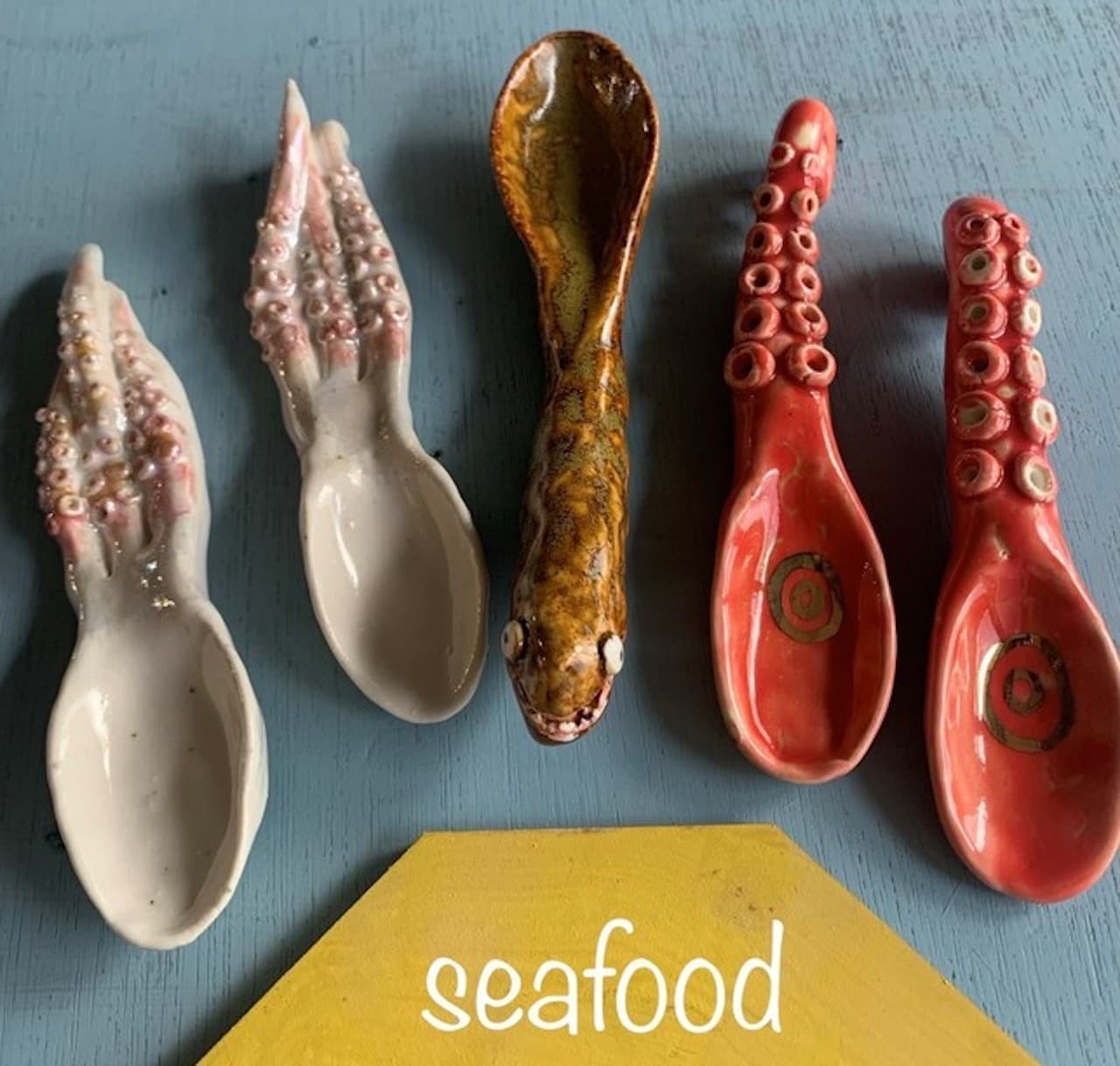 Octopus and moray eel pottery spoons are now available on Villevan Online