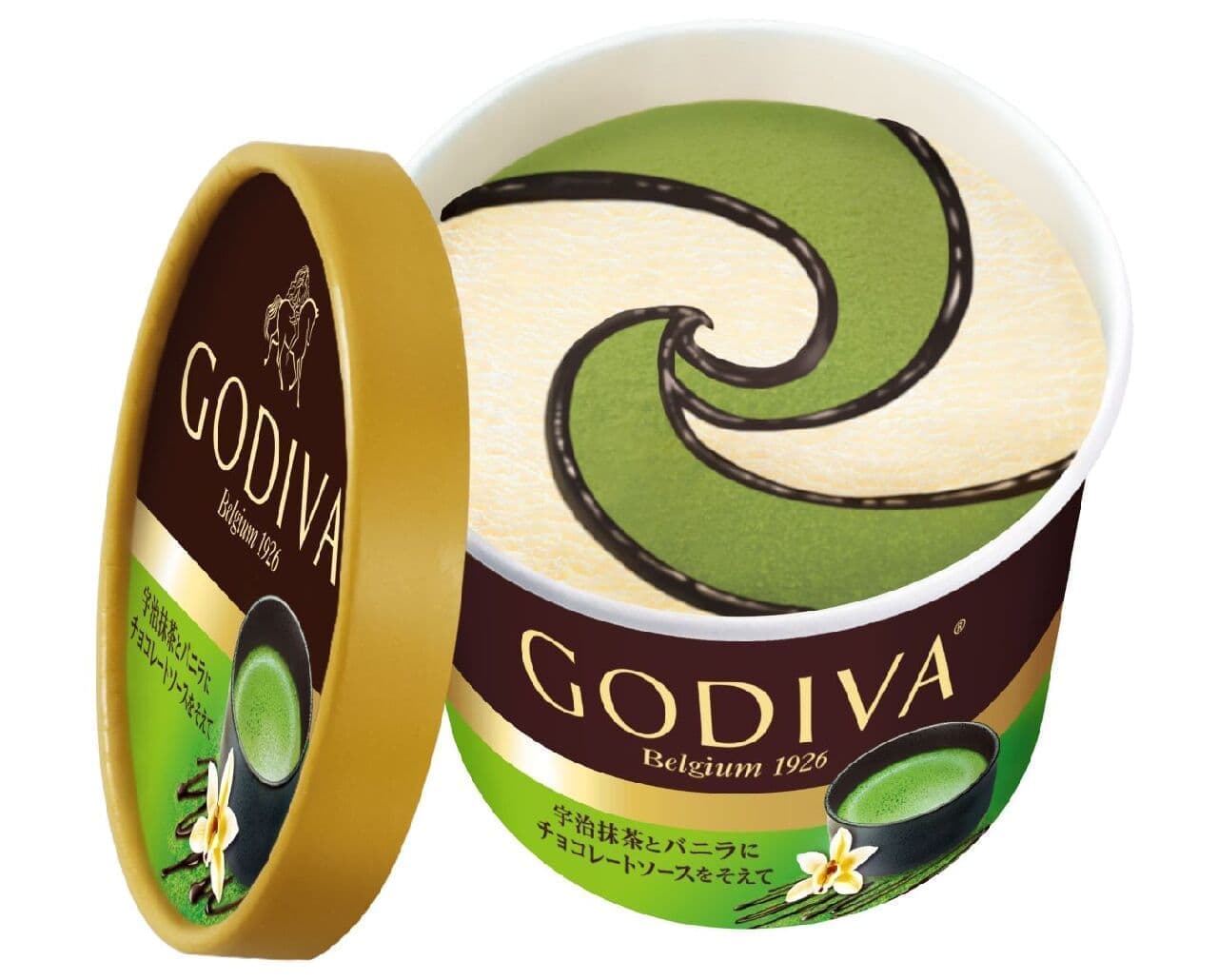 ゴディバ カップアイス「宇治抹茶とバニラにチョコレートソースを添えて」