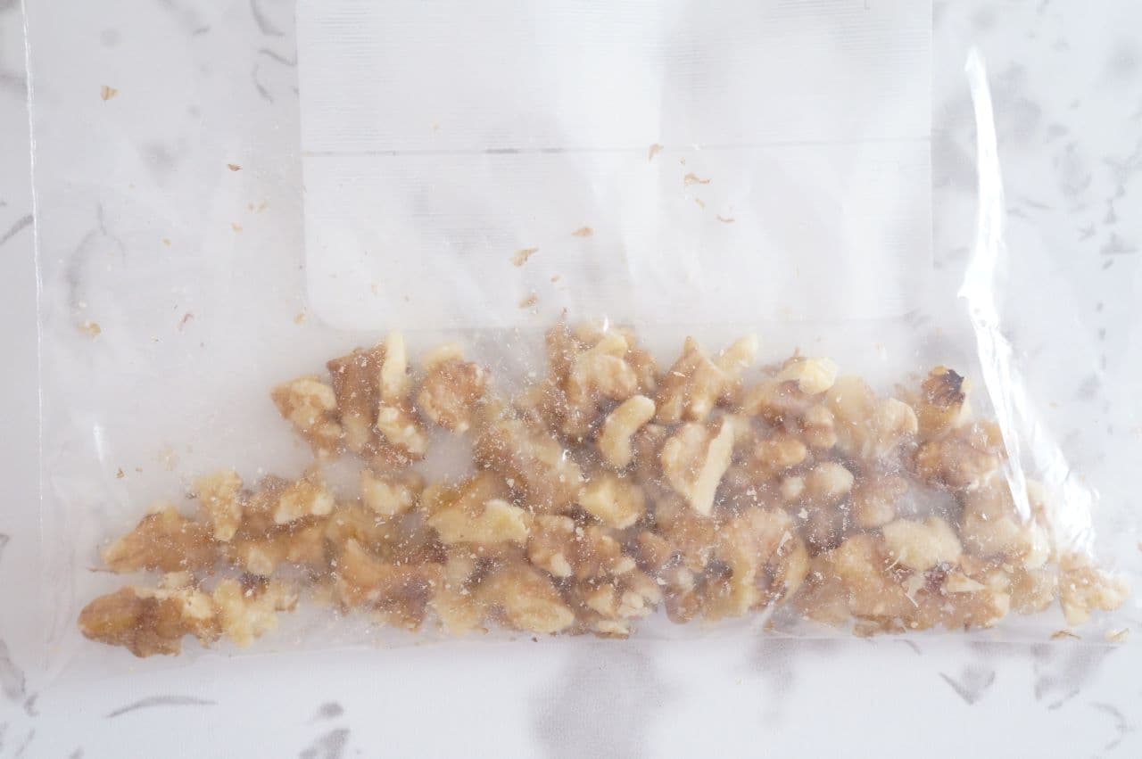 Walnuts crushed in a bag