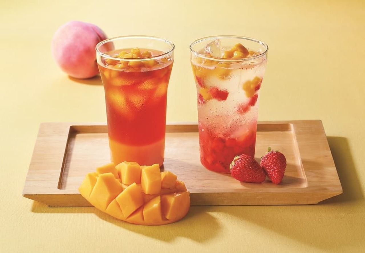 Tully's "Fruit Splash Mango Berry Coco" "& TEA Passion Peach & Mango Tea"