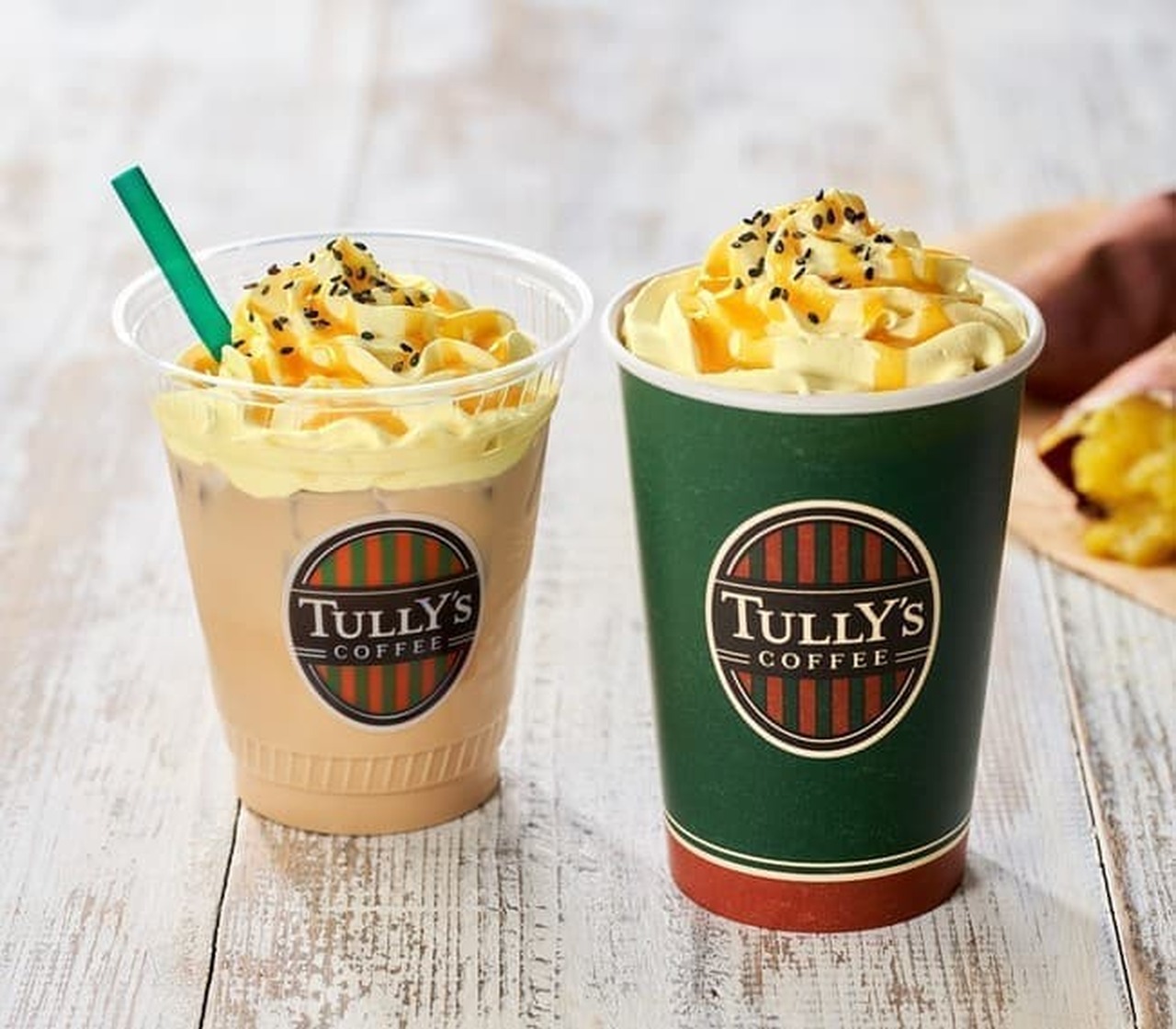 Tully's "Hokkori OIMO Latte" "& TEA Rooibos Fruit Tea Pair & Apple" Autumn  is coming soon! [entabe.com]