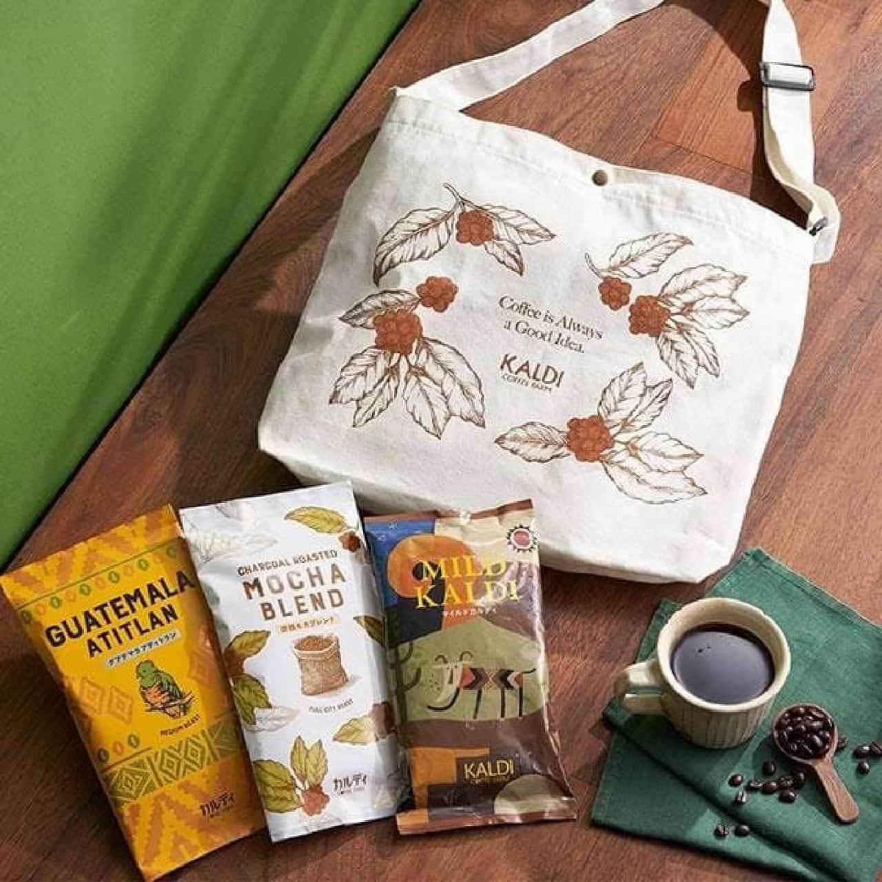 KALDI "Coffee Day Bag" Set of 3 types of coffee beans and one-shoulder tote