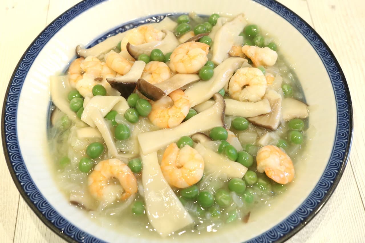 Recipe for "stir-fried shrimp and green peas"