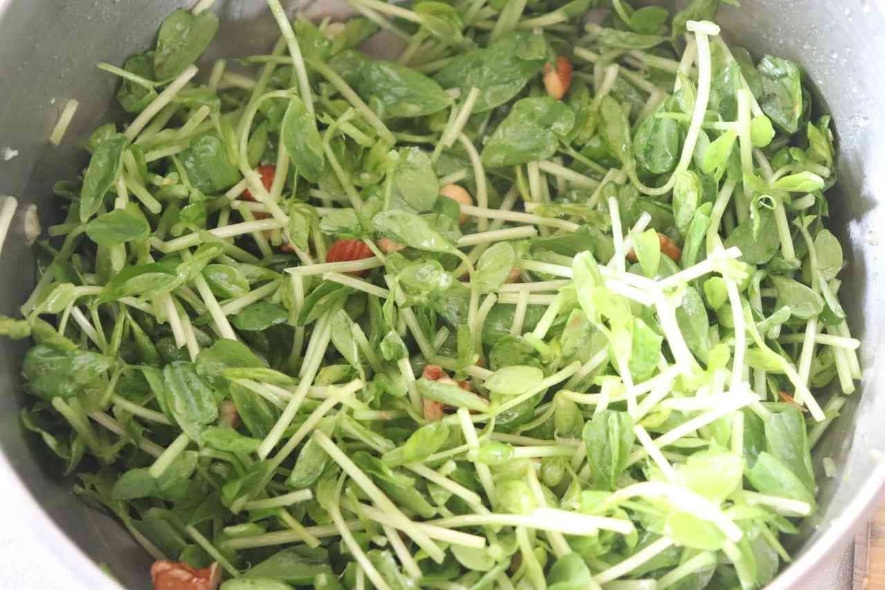 Pea sprouts and nuts salad