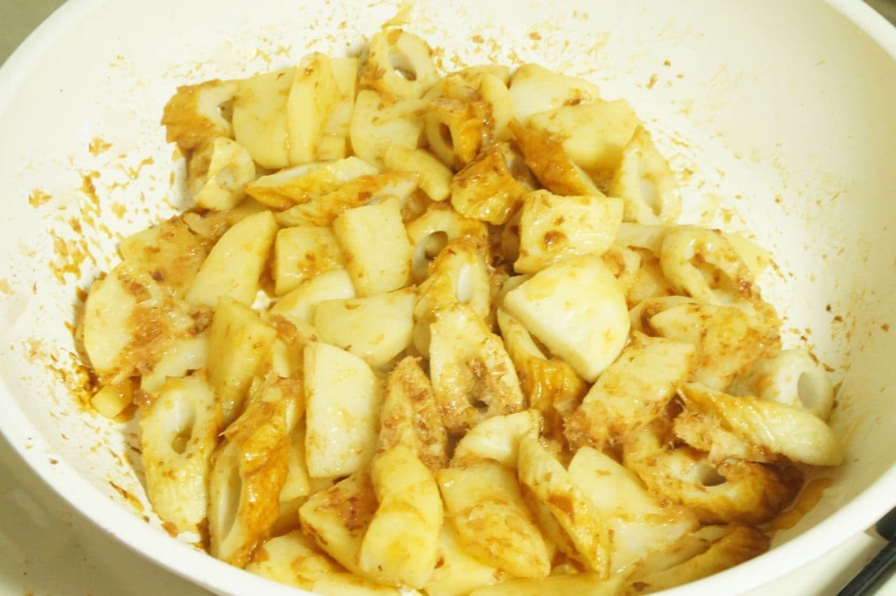Stir-fried long potato and chikuwa bonito