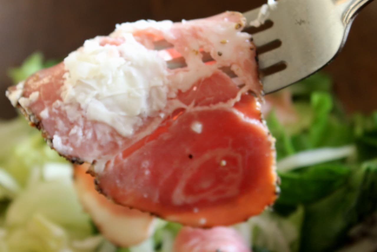 Soft salami and prosciutto ham salad with shavings