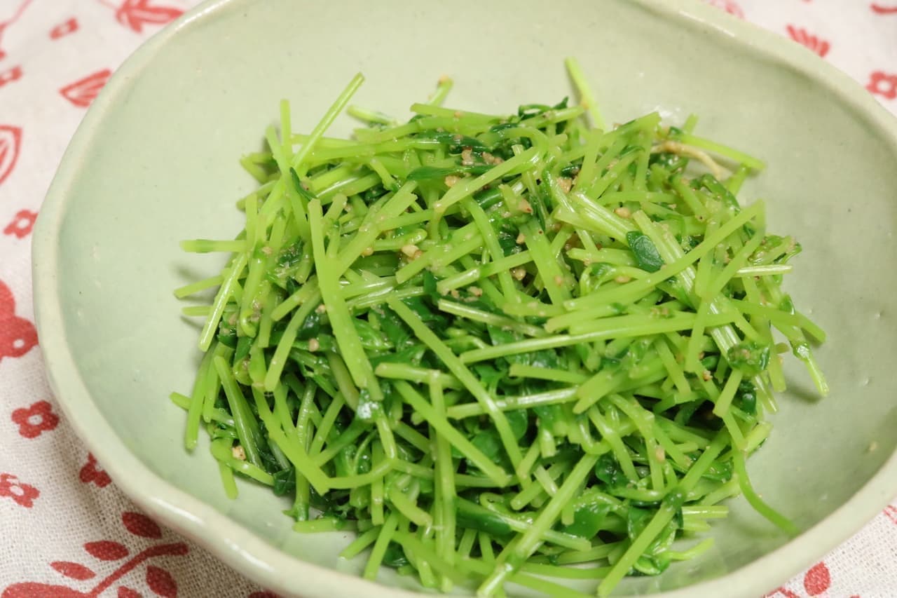 "Pea seedlings with sesame seeds" recipe