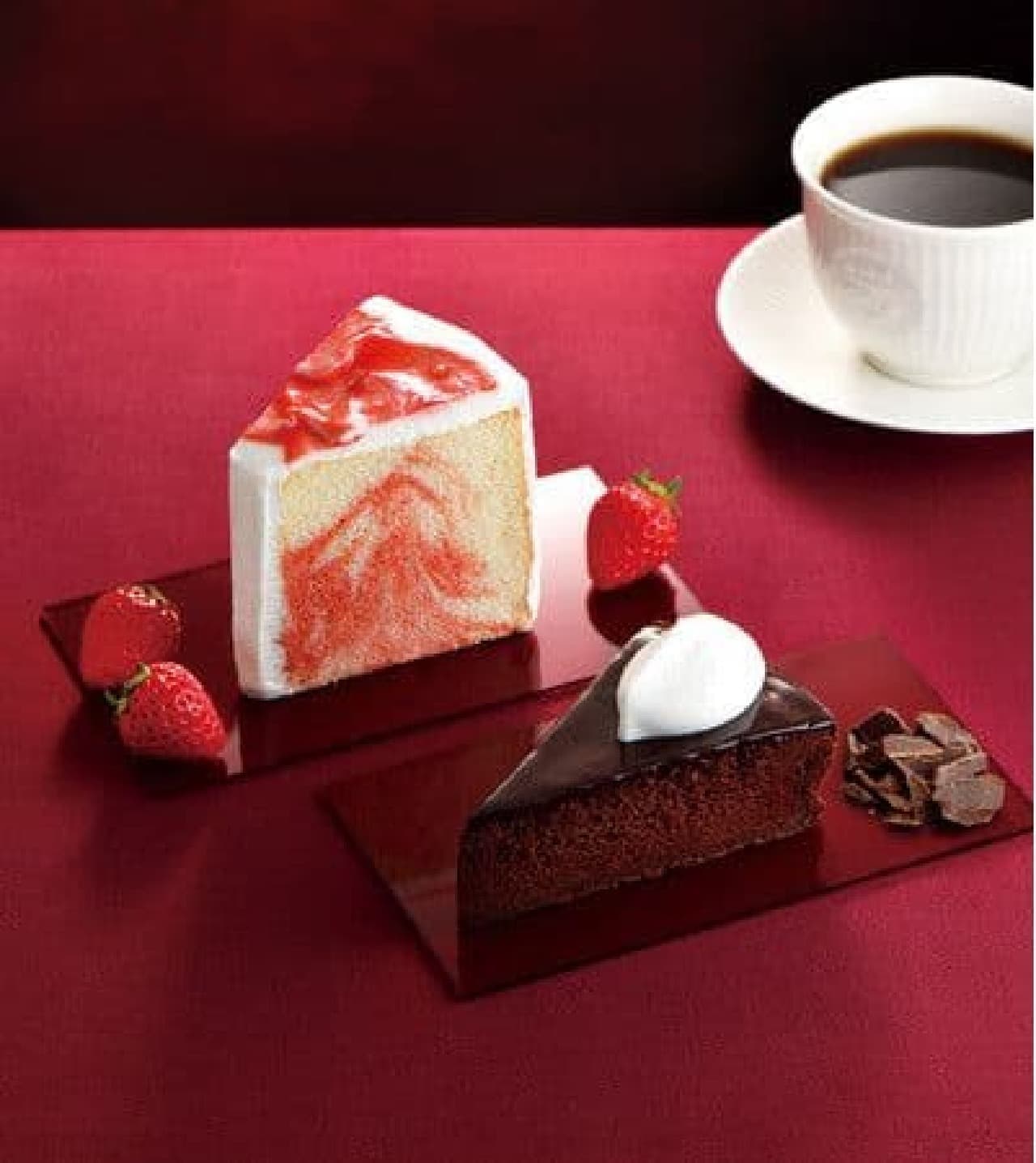 カフェ・ド・クリエ「濃いガトーショコラ～カカオ72％～」「苺のシフォンケーキ」