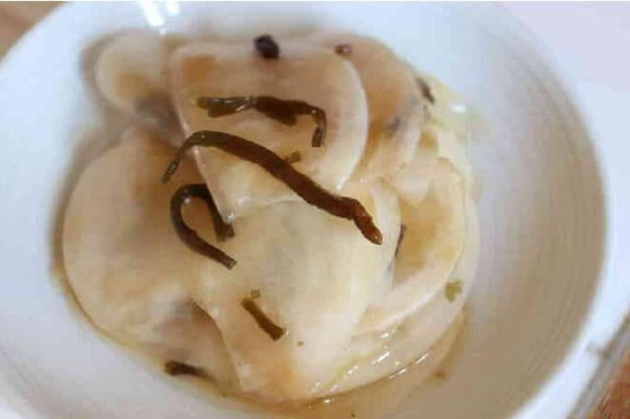 pickled turnip with salt and kelp