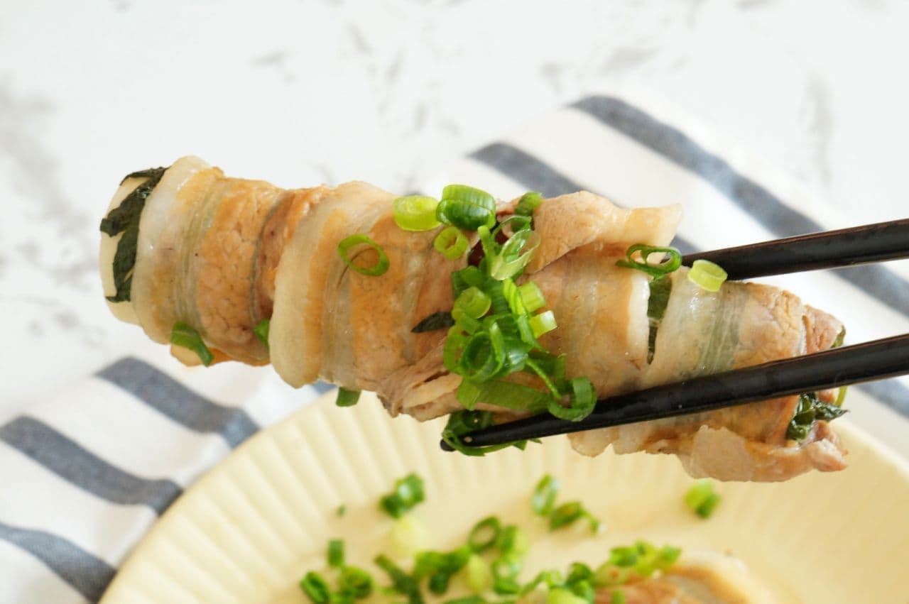Meat roll with chikuwa and shiso
