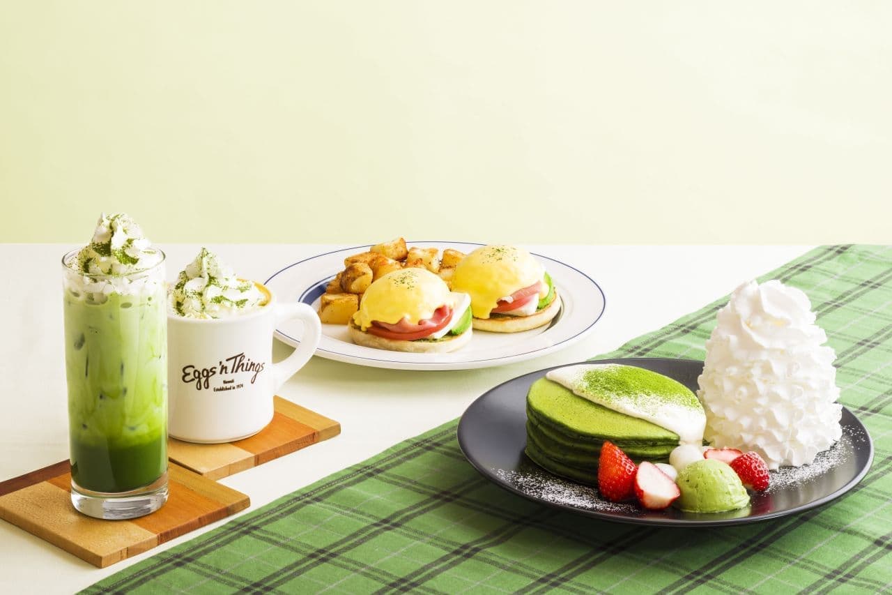 Eggs 'n Things "Uji green tea fondant pancake" and "Eggs 'n Benedict with prosciutto, cream cheese & avocado