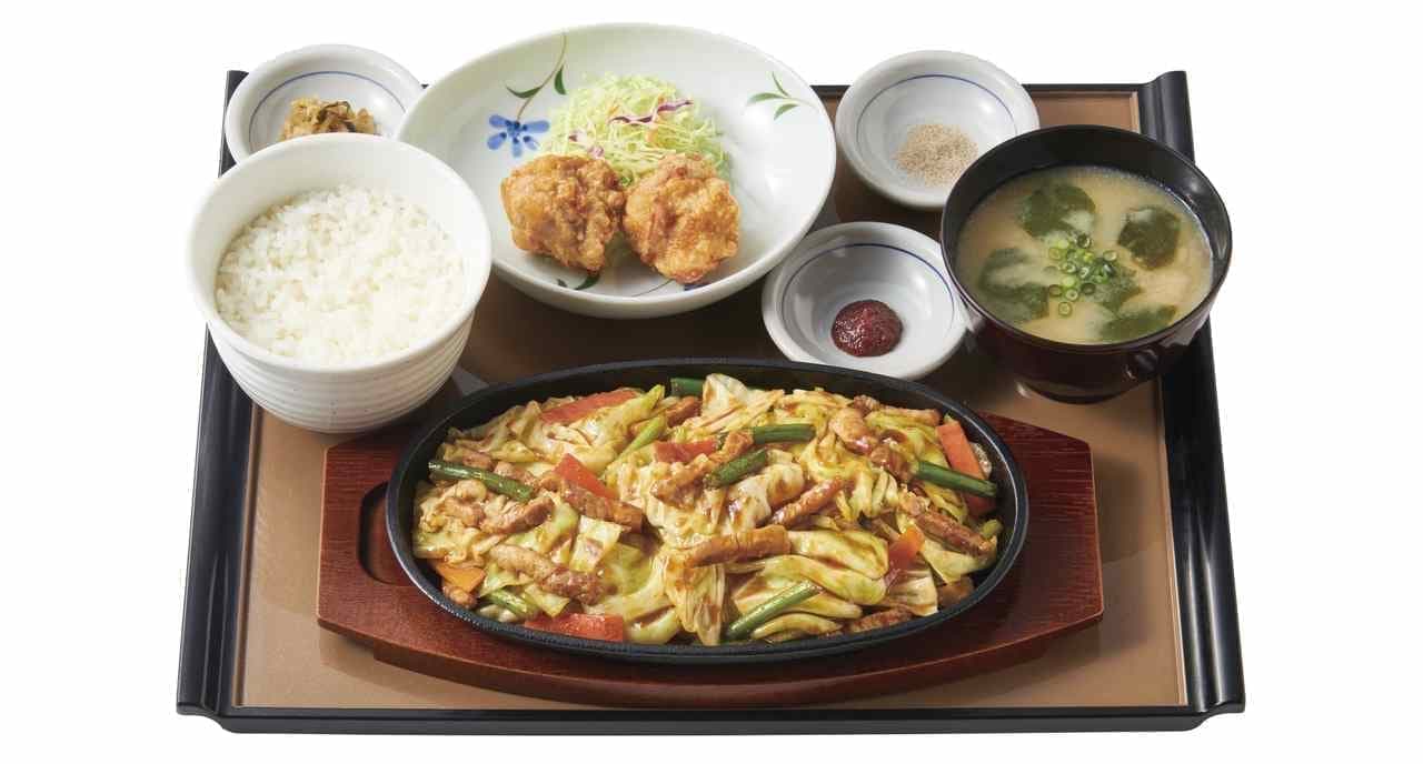 Yayoiken "YAMITSUKI Pork Cabbage Set Lunch with Guts and Garlic and Fried Chicken
