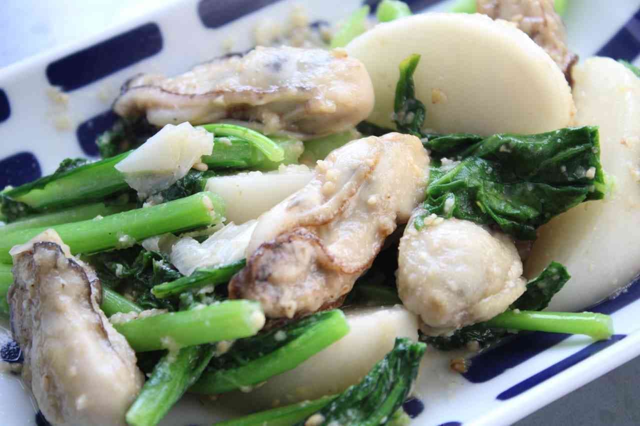 「かぶと牡蠣のごま味噌炒め」レシピ